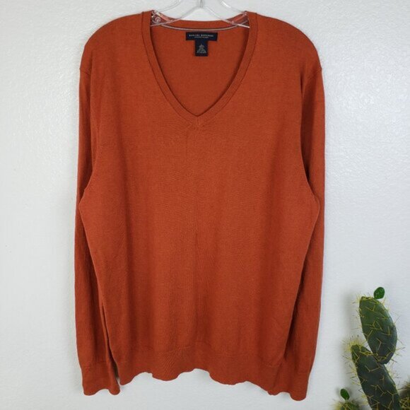 Banana Republic Luxury Blend Silk Cotton Cashmere V-Neck Sweater Orange size L - Picture 2 of 13
